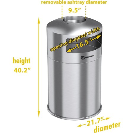 Hls Commercial 50 gal Round 50-Gallon Dual Side-Entry Trash Can, Silver, Stainless Steel HLS50DSI